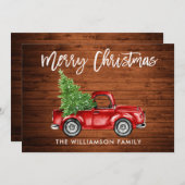 ウッドブラシスクリプトヴィンテージトラッククリスマスツリー シーズンカード (正面/裏面)