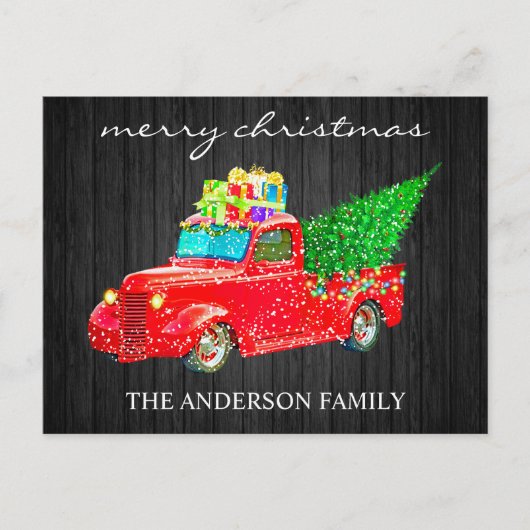 ウッドブラシスクリプトヴィンテージトラッククリスマスツリー シーズンポストカード (正面)