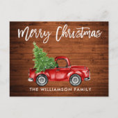 ウッドブラシスクリプトヴィンテージトラッククリスマスツリー ポストカード (正面)