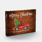 ウッドブラシスクリプトヴィンテージトラッククリスマス フォトブロック (左)