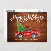 ウッドブラシスクリプトヴィンテージトラックツリーホリデイ ポストカード (正面/裏面)