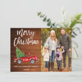 ウッドブラシスクリプトヴィンテージトラックフォトクリスマス シーズンカード (スタンド正面)