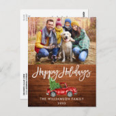 ウッドブラシスクリプトヴィンテージトラックフォトホリデー ポストカード (正面/裏面)