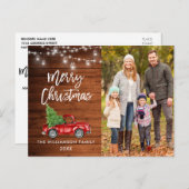 ウッドブラシスクリプトヴィンテージトラックライトクリスマス ポストカード (正面/裏面)