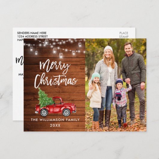ウッドブラシスクリプトヴィンテージトラックライトクリスマス ポストカード (正面/裏面)