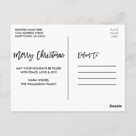 ウッドブラシスクリプトヴィンテージトラックライトクリスマス ポストカード (裏面)