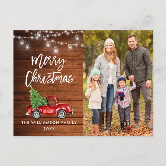 ウッドブラシスクリプトヴィンテージトラックライトクリスマス ポストカード (正面)