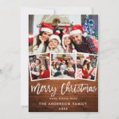 ウッドブラシ素朴スクリプトスター4フォトクリスマス シーズンカード (正面)