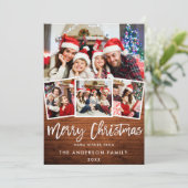ウッドブラシ素朴スクリプトスター4フォトクリスマス シーズンカード (スタンド正面)