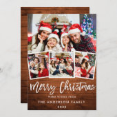 ウッドブラシ素朴スクリプトスター4フォトクリスマス シーズンカード (正面/裏面)