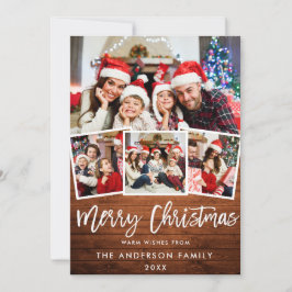 ウッドブラシ素朴スクリプトスター4フォトクリスマス シーズンカード