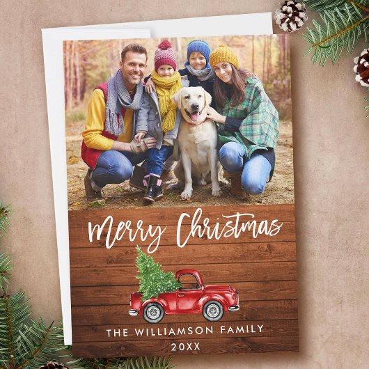 ウッドブラシ素朴スクリプトヴィンテージトラッククリスマス シーズンカード