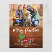 ウッドブラシ素朴スクリプトヴィンテージトラッククリスマス ポストカード (正面)