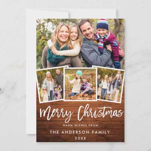 ウッドブラシ素朴スクリプト4フォトクリスマス シーズンカード (正面)