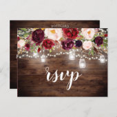 ウッドブルゴーニュフローラメイスンジャールストリングライトRSVP インビテーションポストカード (正面/裏面)
