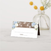 ウッドブルー素朴アジサイのストリングライツライツメイソンジャー プレイスカード (正面)