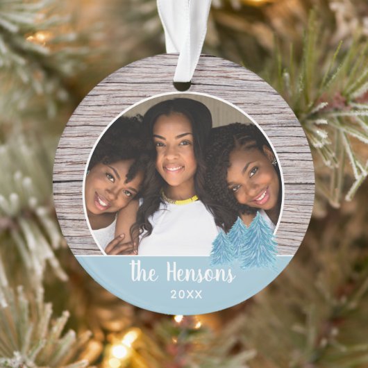 ウッドブルー素朴クリスマスツリー写真 オーナメント (ツリー)