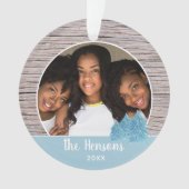 ウッドブルー素朴クリスマスツリー写真 オーナメント (正面)