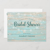 ウッドブルー素朴ストリングスターズブライダルシャワー インビテーションポストカード (正面/裏面)