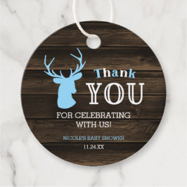 ウッドブルー素朴ディアボーイ赤ちゃんシャワーありがとう フェイバータグ