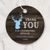 ウッドブルー素朴ディアボーイ赤ちゃんシャワーありがとう フェイバータグ (正面)