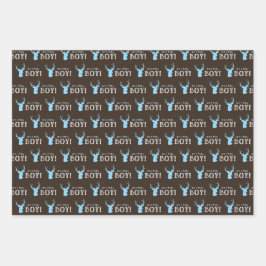 ウッドブルー素朴ディアボーイ赤ちゃんシャワー ラッピングペーパーシート