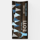 ウッドブルー素朴ディアボーイ赤ちゃんシャワー 横断幕 (縦)