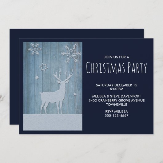 ウッドブルー素朴トナディアカントリークリスマス 招待状 (正面/裏面)