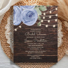 ウッドブルー素朴フローラストリングライトブライダルシャワー 招待状