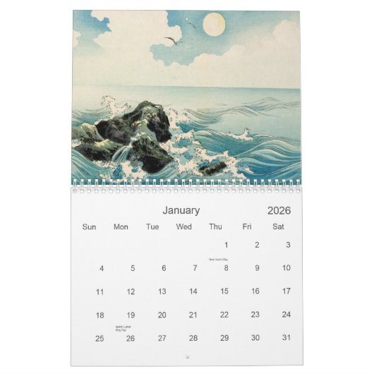 ウッドブロック日本のプリントの魔法 カレンダー (1月 2026)