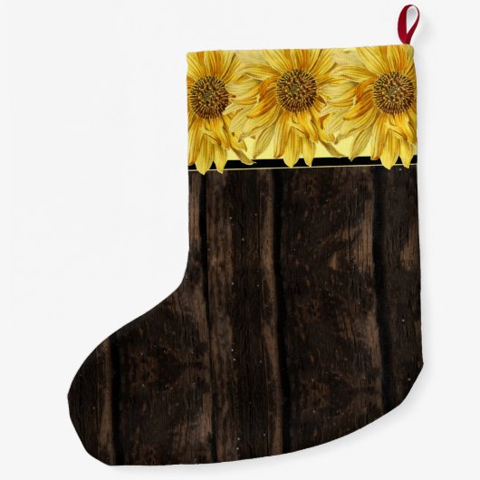 ウッドブ素朴ライトイエローヒマワリ ラージクリスマスストッキング (裏面)