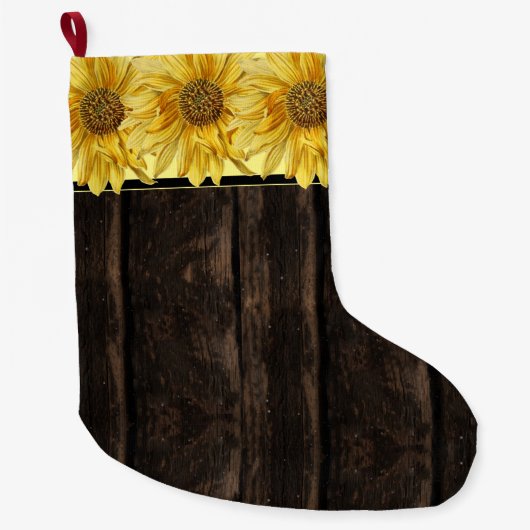 ウッドブ素朴ライトイエローヒマワリ ラージクリスマスストッキング (正面)