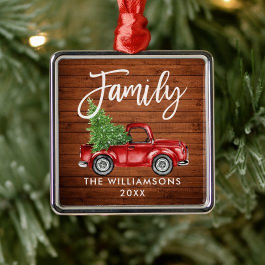 ウッドブ素朴ラシScriptファミリーヴィンテージレッドトラック メタルオーナメント (ツリー)
