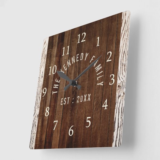 ウッドプランクファミリーネームファームハウス スクエア壁時計 (傾斜)