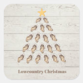 ウッドプランク上の低地オイスタークリスマスツリー スクエアシール (正面)