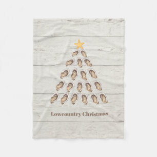 ウッドプランク上の低地オイスタークリスマスツリー フリースブランケット
