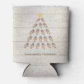 ウッドプランク上の低地オイスタークリスマスツリー 缶クーラー (正面)