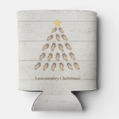 ウッドプランク上の低地オイスタークリスマスツリー 缶クーラー (裏面)
