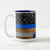 ウッドプランク国旗の薄い青いラインマグ ツートーンマグカップ (左)