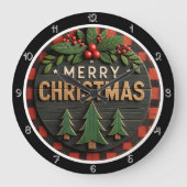 ウッドプレイドクリスマス ラージ壁時計 (正面)