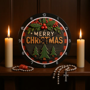 ウッドプレイドクリスマス ラージ壁時計