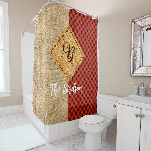 ウッドプ素朴ライドバーラップ名モノグラムの シャワーカーテン (インサイチュ)