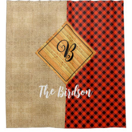 ウッドプ素朴ライドバーラップ名モノグラムの シャワーカーテン