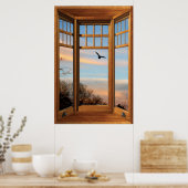 ウッドベイ窓イリュージョン – カントリー飛んでいるバード ポスター (キッチン)