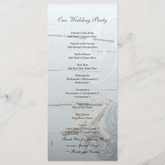 ウッドベエレガントシーシェルビーチ結婚式プログラム プログラム (裏面)