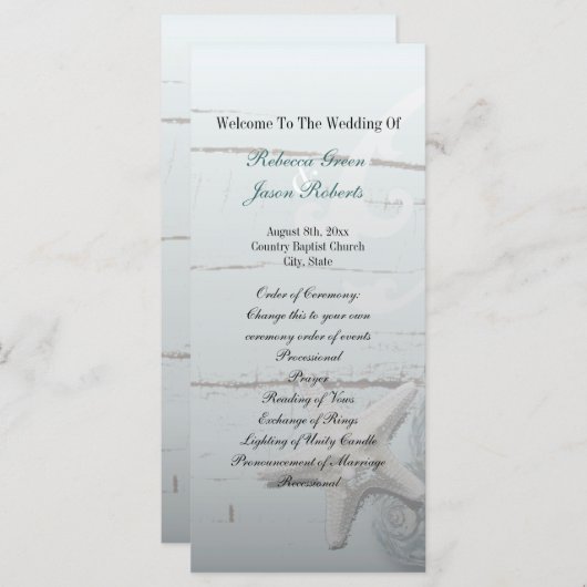 ウッドベエレガントシーシェルビーチ結婚式プログラム プログラム (正面/裏面)