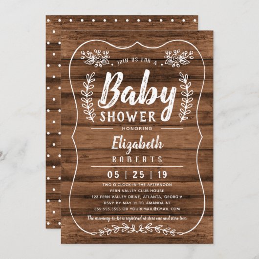 ウッドベビー素朴シャワー招待状 招待状 (正面/裏面)