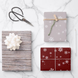 ウッドベージュ素朴レッドスノーフレークパターンクリスマス ラッピングペーパーシート
