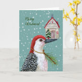 ウッドペッカーとヴィンテージハウスカード カード (黄色い花)