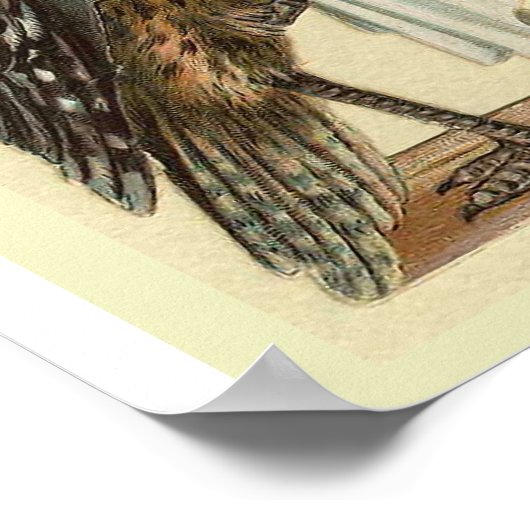 ウッドペッカーウェイターヴィンテージバードイラストレーション ポスター (角)